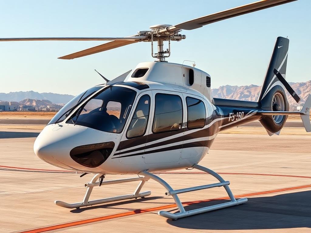 Bell 505 helicopter, registration N505RM, on the ramp