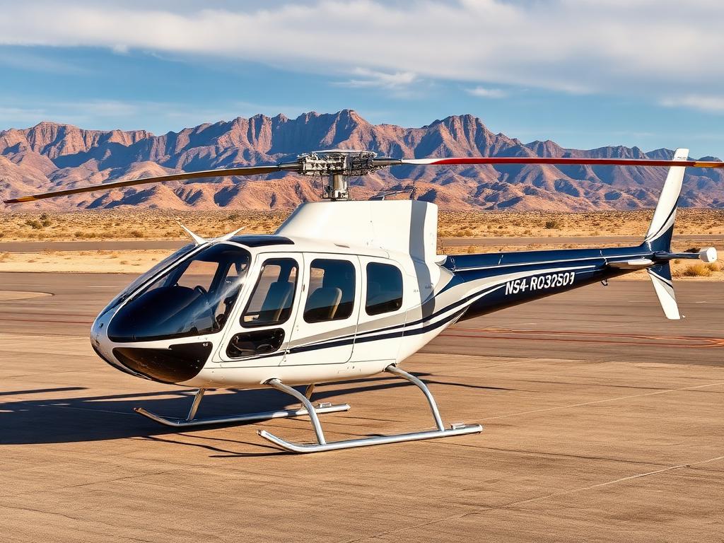 Robinson R44 Raven II helicopter, registration N744RM, on the ramp